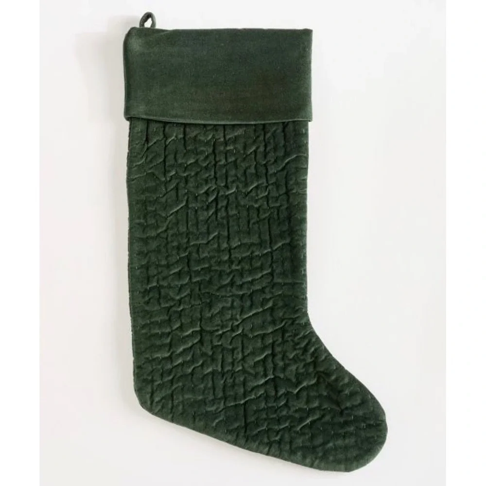 Pottery Barn Channel Quilted Velvet Stocking Forest Green Christmas Holiday